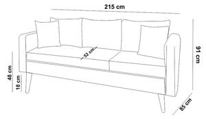Canapea Fixa cu 3 locuri Eftal, 215 x 91 x 85 cm