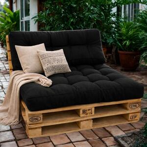 Set 2 perne groase pentru paleti gradina, saltea si spatar, Negru