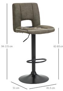 Set 2 scaune inalte de bar ritative, suport pentru picioare, antizgariere, tesatura din microfibra 41.5x51x94-115cm, kaki HOMCOM | Aosom RO
