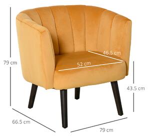 HOMCOM Fotoliu din Catifea pentru Sufragerie, Fotoliu scaun pentru Dormitor in Stil Vintage Galben 79x66,5x79cm