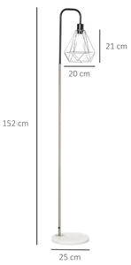 Lampa de podea moderna HOMCOM Abajur de sarma metalica Stalp metalic si baza de marmura Ф25x152 cm Negru Argintiu Alb
