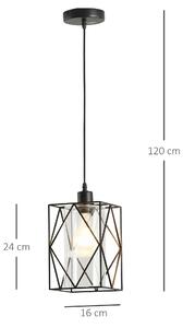 HOMCOM Lampadar vintage stil industrial, lampadar de tavan, lampadar pentru camera de zi cu cablu reglabil, negru, 16x16x120 cm