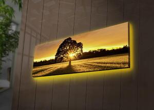 Tablou Canvas cu Led Rasaritul Soarelui fara Priza, Galben, 90x30 cm