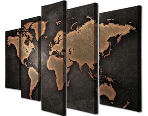 TABLOU CANVAS (5 bucăți) World, Negru - Aur, 70x3x105 cm