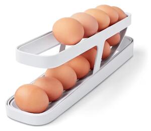 Suport organizator oua pentru frigider, AT PERFORMANCE®, cu rulare automata, depozitare 12-14, Transparent, Alb