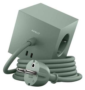 Avolt Stikdåser - Square 1 w/30W Dual USB-C & Magnet 1,8m Oak Green Avolt
