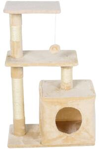 Centru de activitati PawHut cu spatiu pentru zgariat si culcus pentru pisici minge sfoara din sisal plus din lemn bej 50 x 30 x 80cm | Aosom RO
