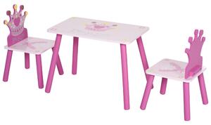 Set masa si 2 scaune pentru copii 3-8 ani, lemn de pin, MDF, roz HOMCOM | Aosom RO