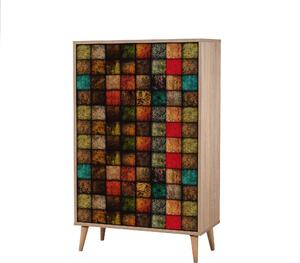 Dulap Multifunctional Multibox cu 2 usi, Stejar / Multicolor, 80 x 36 x 127 cm