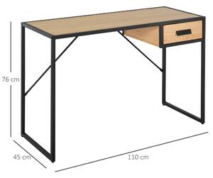 HOMCOM Birou cu sertar pentru birou cadru din metal negru de culoarea lemnului 110 x 45 x 76cm