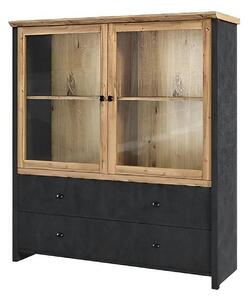 Vitrina NICOLE, stejar wotan/gri antracit, PAL laminat/sticla, 123x42x