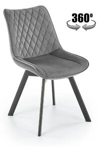 Scaun tapitat K520, gri/negru, stofa catifelata, rotativ, 45x63x80 cm