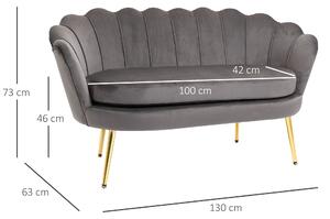 Homcom canapea din catifea, 2 locuri,130x63x73cm, maro | Aosom Ro