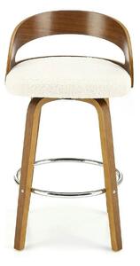 Scaun din lemn tapitat H110, crem/nuc, stofa bucle/otel, 47x43x84 cm