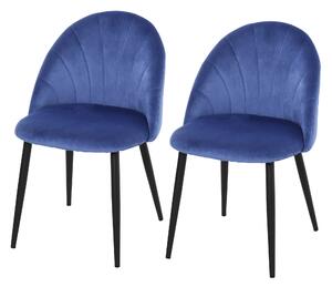 HOMCOM Set de 2 scaune de masa nordice tapitate fara cotiere cu spatar curbate picioare din metal pentru sufragerie albastru