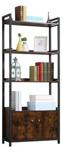 HOMCOM Biblioteca 4 rafturi cu dulap cu 2 usi in stil industrial pentru casa si birou, 75x30x180cm, maro