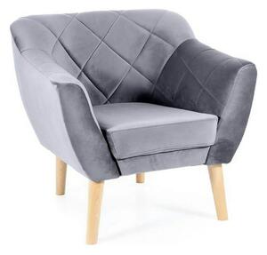 Fotoliu KARO, stofa catifelata gri deschis - Bluvel 14/fag, 78x75x76 c