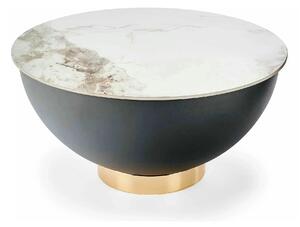 Masuta cafea CECILIA, alb cu efect de marmura/gri/auriu, ceramica/otel
