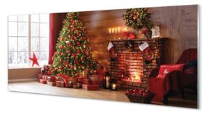 Tablouri pe sticlă Pom de Crăciun decor Cadouri șemineu