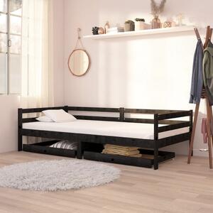 Sertare pat de zi, 2 buc., negru, lemn masiv de pin
