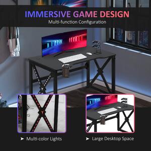 HOMCOM Birou gaming cu lumini LED in 20 culori, birou PC cu suport pahare si carlig pentru casti, 120x60x73cm, negru