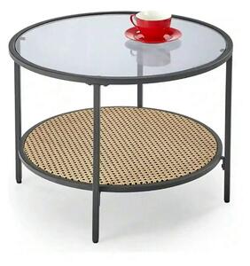 Masuta cafea DAKOTA, negru fumuriu/negru, ratan sintetic/otel, 60x60x4