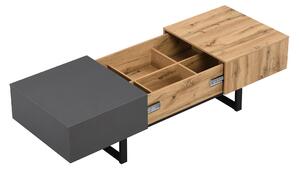 Măsuță de Cafea Modernă Multifuncțională Glisantă cu Spațiu de Depozitare Ascuns, Metal de Înaltă Calitate, pentru Casă și Birou, 155x55x22 cm, Naturală