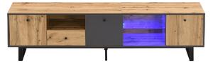 Mobilierul TV Jos pentru Living cu Efecte Luminoase LED, Rafturi din Sticlă și Balamale Amortizate, 190x40x50 cm, Natural