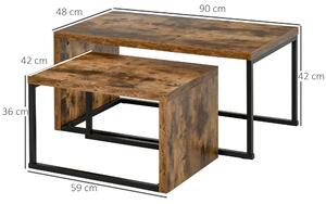 Set 2 masute de cafea cu economie de spatiu, stil industrial din MDF si metal, 90x48x42cm, lemn HOMCOM | Aosom RO
