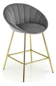 Scaun bar H112, gri/auriu, stofa catifelata/otel, 58x52x87 cm