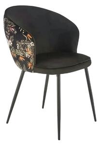 Scaun tapitat K506, negru, cu imprimeu floral, stofa catifelata, 55x60