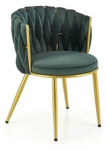 Scaun de dining K517, verde inchis/auriu, stofa catifelata/metal, 57x6