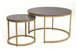 Set 2 masute cafea DION, negru cu efect de marmura/auriu, PAL laminat/