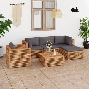 Set mobilier grădină cu perne gri închis 6 piese lemn masiv tec