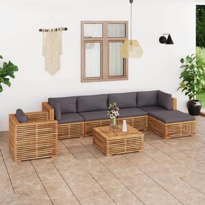 Set mobilier grădină cu perne gri închis 7 piese lemn masiv tec