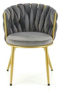Scaun de dining K517, gri/auriu, stofa catifelata/metal, 57x60x79 cm