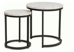 Set 2 masute cafea HOLA, alb cu efect de marmura/negru, PAL laminat/ot