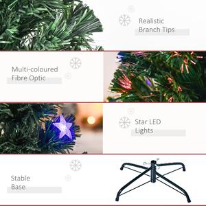 HOMCOM Brad de Craciun Artificial 150cm cu lumini LED si Fibra Optica Colorata, decoratiune de craciun, brad Verde | AOSOM RO