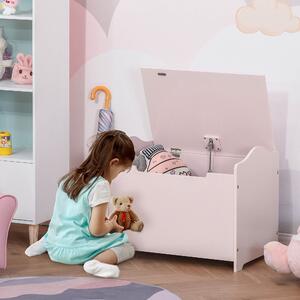 HOMCOM Cutie Jucării pentru Copii, Bancă Depozitare cu Capac Pneumatic, Lemn, 60x40x48cm, Roz | Aosom Romania