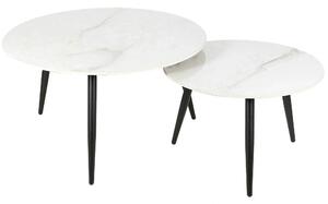 Set 2 masute cafea KORA D, alb cu efect de marmura/negru, ceramica/met
