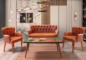 Set canapea 2 locuri cu 2 fotolii piele artificiala , Cafe Homs,maro