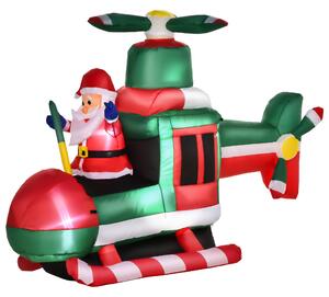 HOMCOM Babbo Natale Gonfiabile su Elicottero con 4 Luci LED e Gonfiatore, Decorazione Natalizia da Esterno, 155x63x107cm