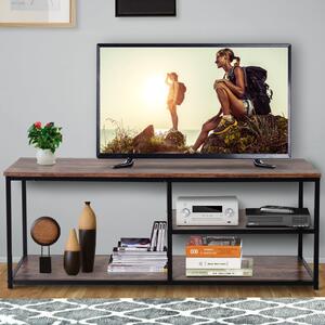 Mobilier TV Modern HOMCOM in Stil Industrial cu 3 Etajere, Lemn și Metal, Maro si Negru, 120x40x45 | Aosom RO