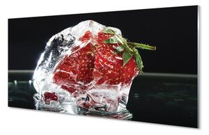 Tablouri pe sticlă Strawberry în cub de gheață