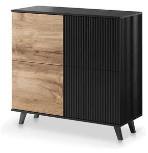 Comoda RANDOM KM-2, stejar wotan/negru, PAL furniruit, 100x40x95 cm