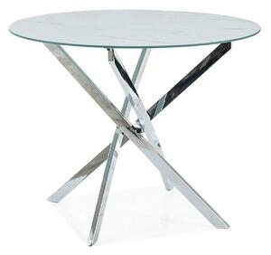 Masa AGIS, alb cu efect de marmura, sticla/metal, 90x90x73 cm