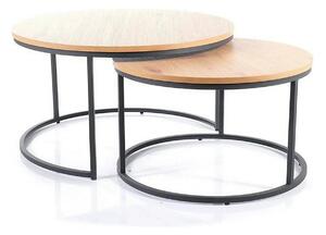 Set 2 masute cafea ATLANTA II, stejar/negru mat, PAL laminat/metal