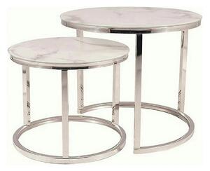 Set 2 masute cafea ATLANTA B II, alb cu efect de marmura/crom, sticla/
