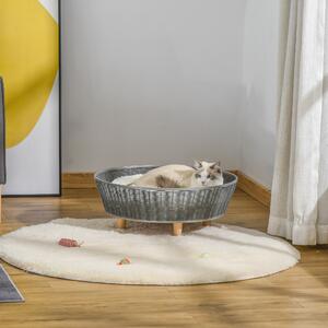 PawHut Culcuș de Interior din Rachită Sintetică Gri pentru Pisici și Câini până la 10kg, Confort și Stil, 60x60x23.5cm | Aosom Romania