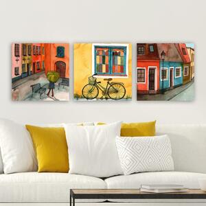 Tablou Canvas Strazi Sighisoara, Multicolor, 30x90 cm, 3 bucăți